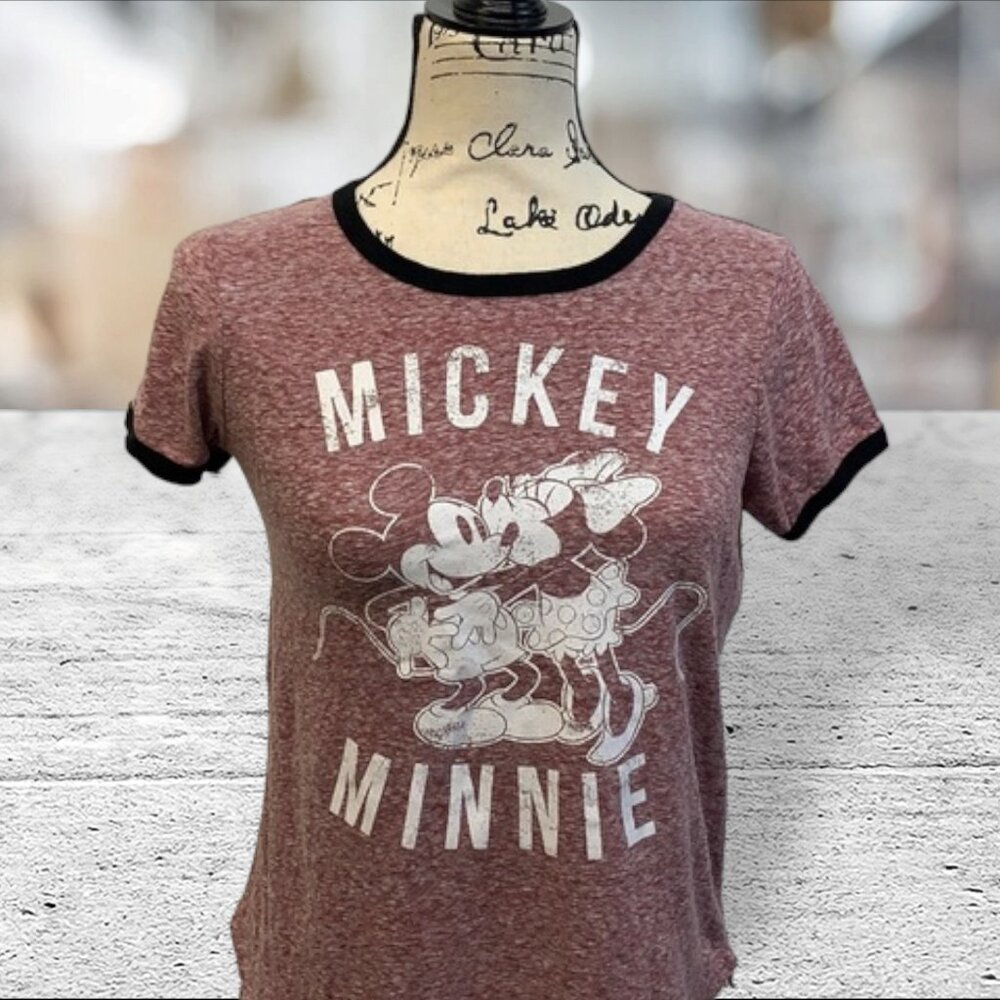 DISNEY Micky/Minnie Mouse Ringer Scoop Neck Shirt